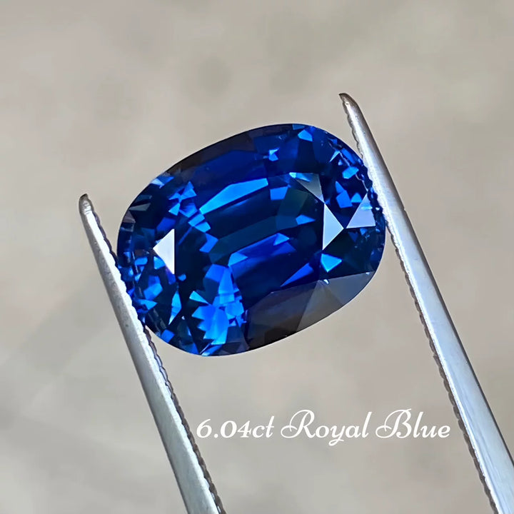 6.04ct 精切天然皇家蓝蓝宝石裸石 吉尔德认证 满火彩