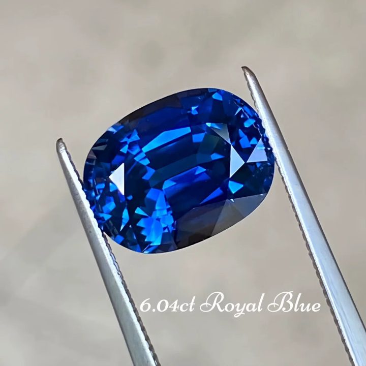 6.04ct 精切天然皇家蓝蓝宝石裸石 吉尔德认证 满火彩